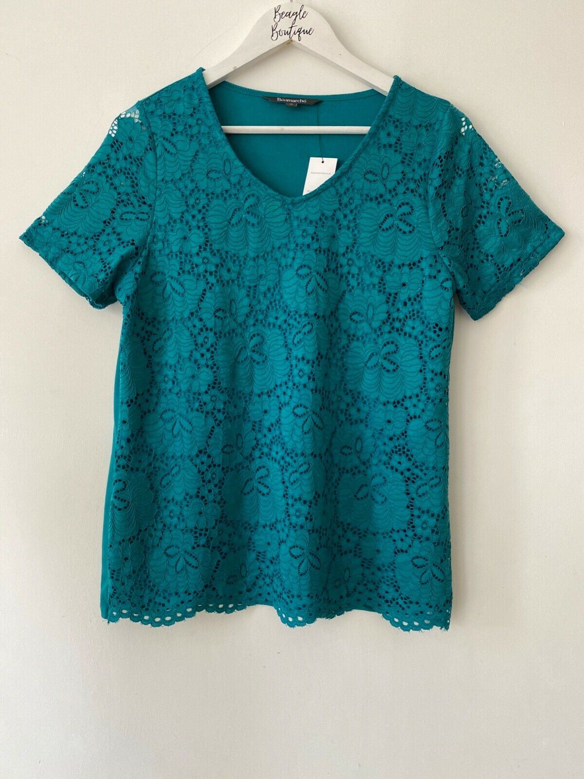Bonmarche Green Lace Lined T-Shirt Size 12