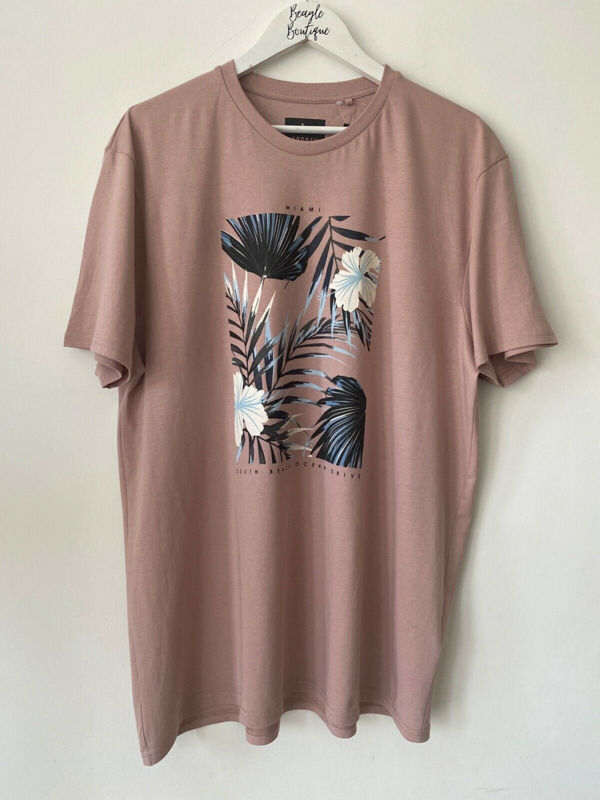 Mens Broken Standard Blush Pink T-Shirt Size XXL Miami Print
