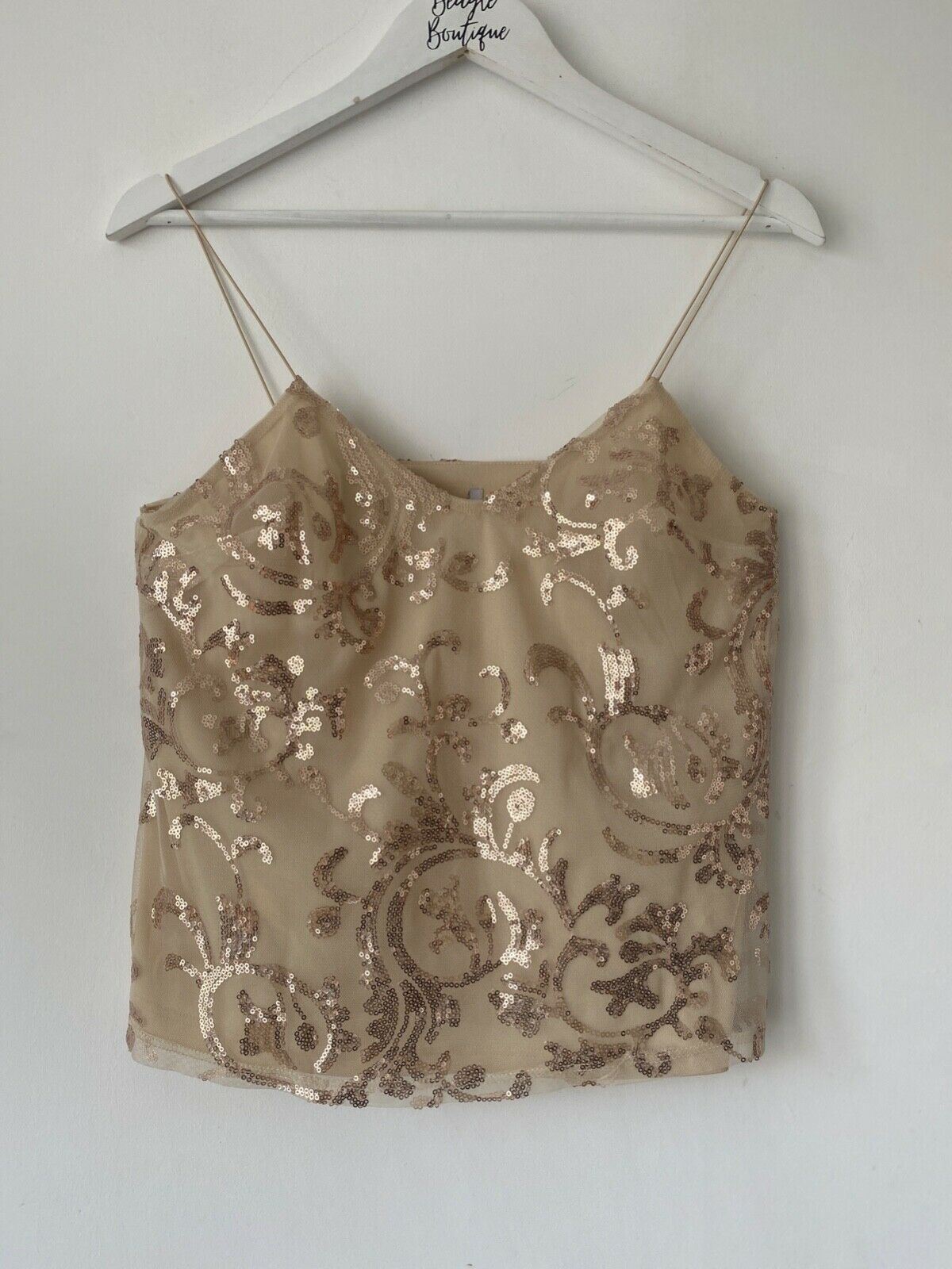 Sisterglam Loves Jessica Wright Fatima Gold Embellishe Cami Strap Top Size 6 - Beagle Boutique Fashion Outlet