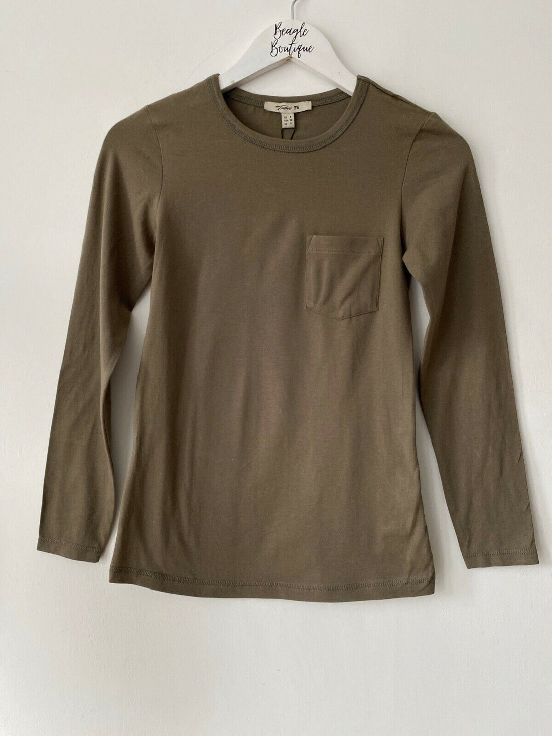 Trevi Khaki Green Long Sleeve T-Shirt Size 8 UK - Beagle Boutique Fashion Outlet