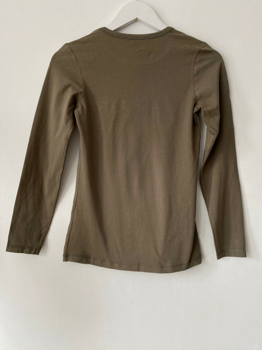 Trevi Khaki Green Long Sleeve T-Shirt Size 8 UK