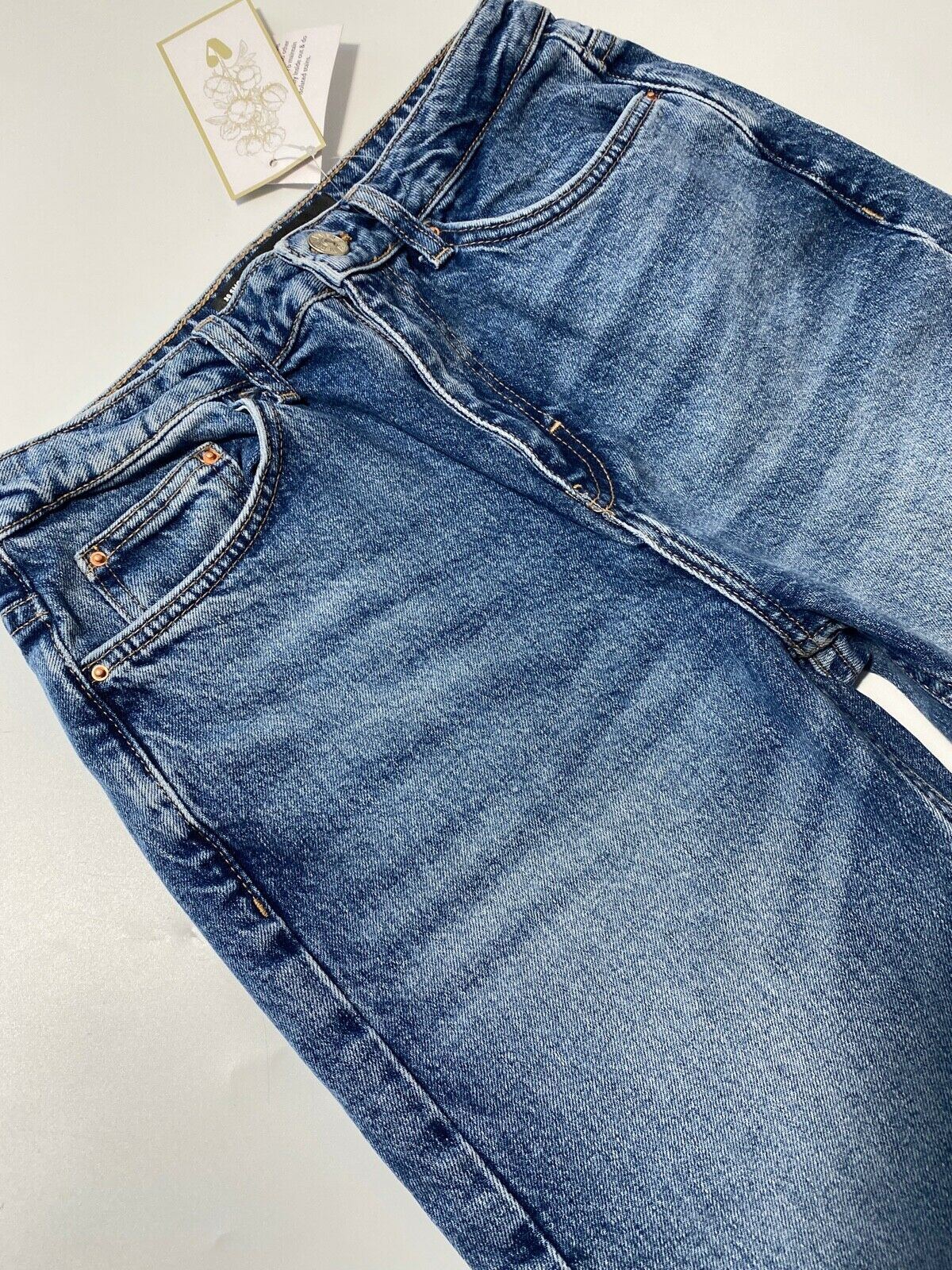Very Mid Wash Blue High Waist Crop Jeans   Size 10 Short, 6 Regular