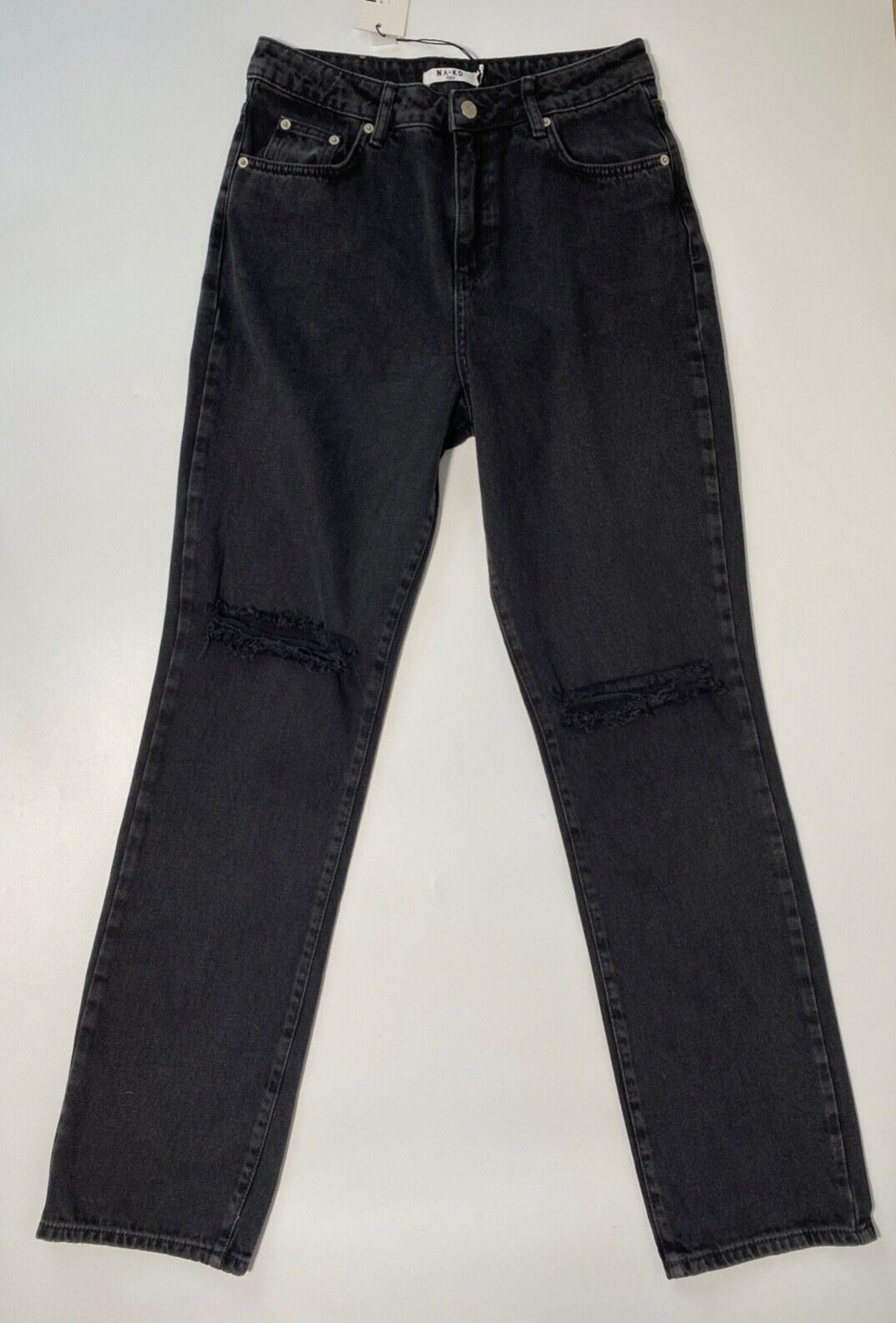 NA-kd Washed Black Destroyed Straight Denim Jeans Size 10 / 38 - Beagle Boutique Fashion Outlet