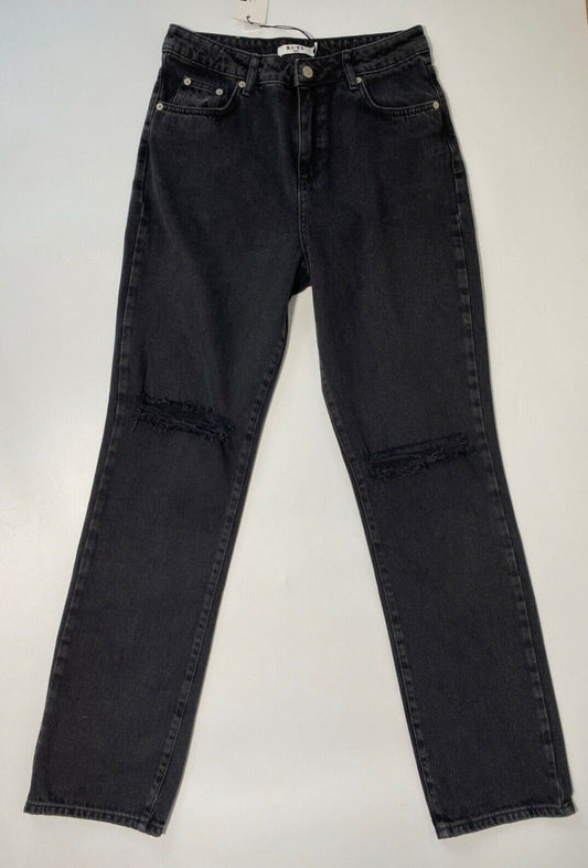 NA-kd Washed Black Destroyed Straight Denim Jeans Size 10 / 38