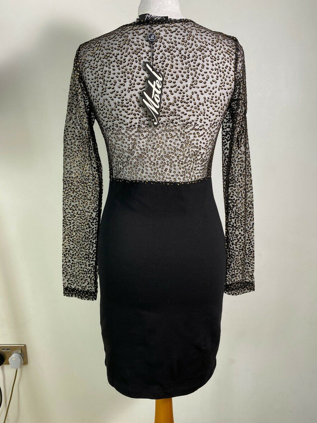 MOTEL ROCKS Moon Dreamer Gold Glitter Mesh Black Dress XS, M - Beagle Boutique Fashion Outlet