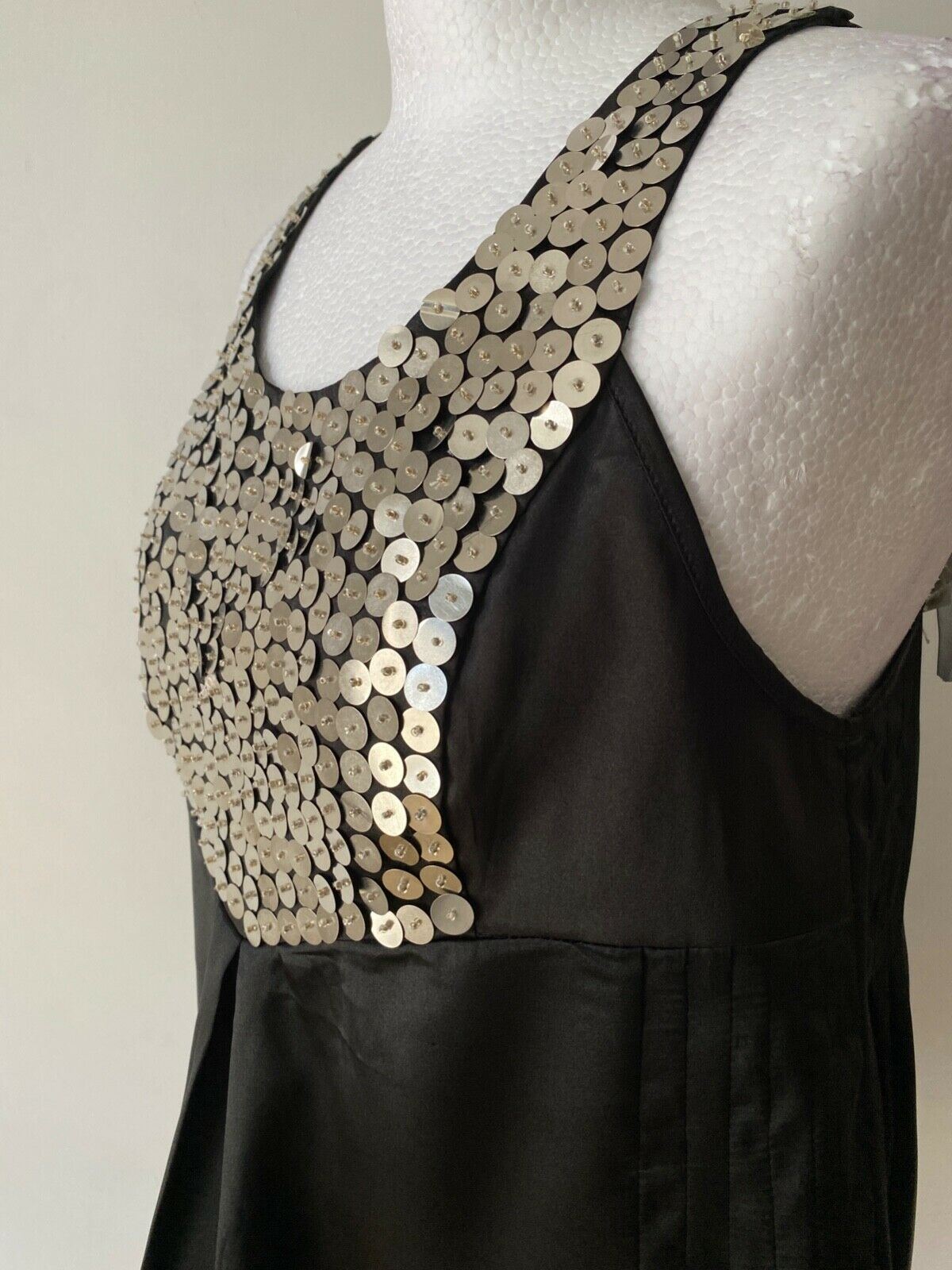 Amy Paris Black Sleeveless Satin Top Size 10 Sequin Detail