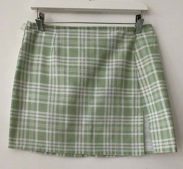 MOTEL Rinka Mini Skirt Table Cloth Neo Mint Front Slit Size M 12 - Beagle Boutique Fashion Outlet