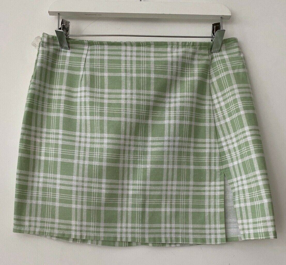 MOTEL Rinka Mini Skirt Table Cloth Neo Mint Front Slit Size M 12