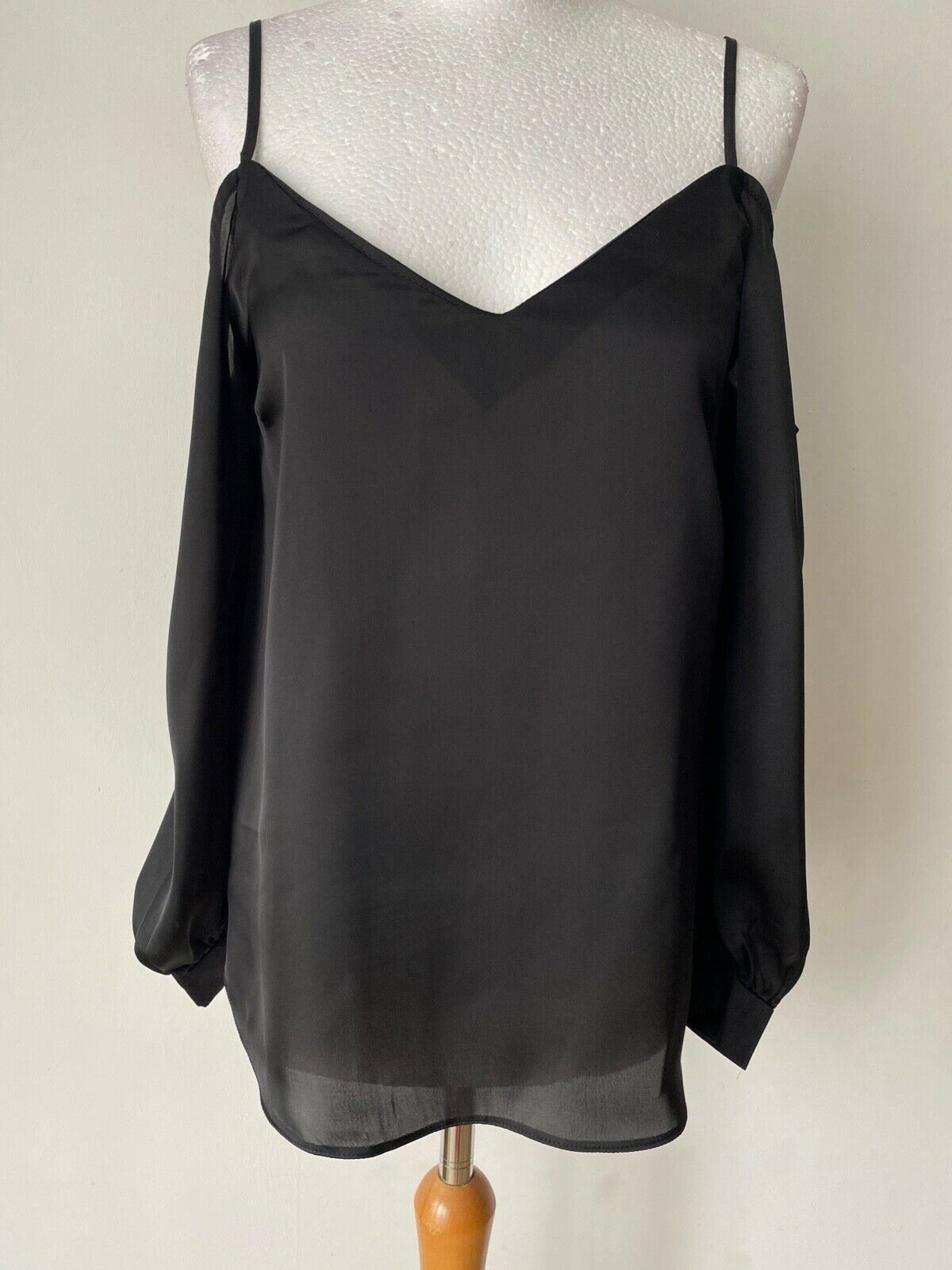 Lipsy Satin Cold Shoulder Blouse Size 10 Black