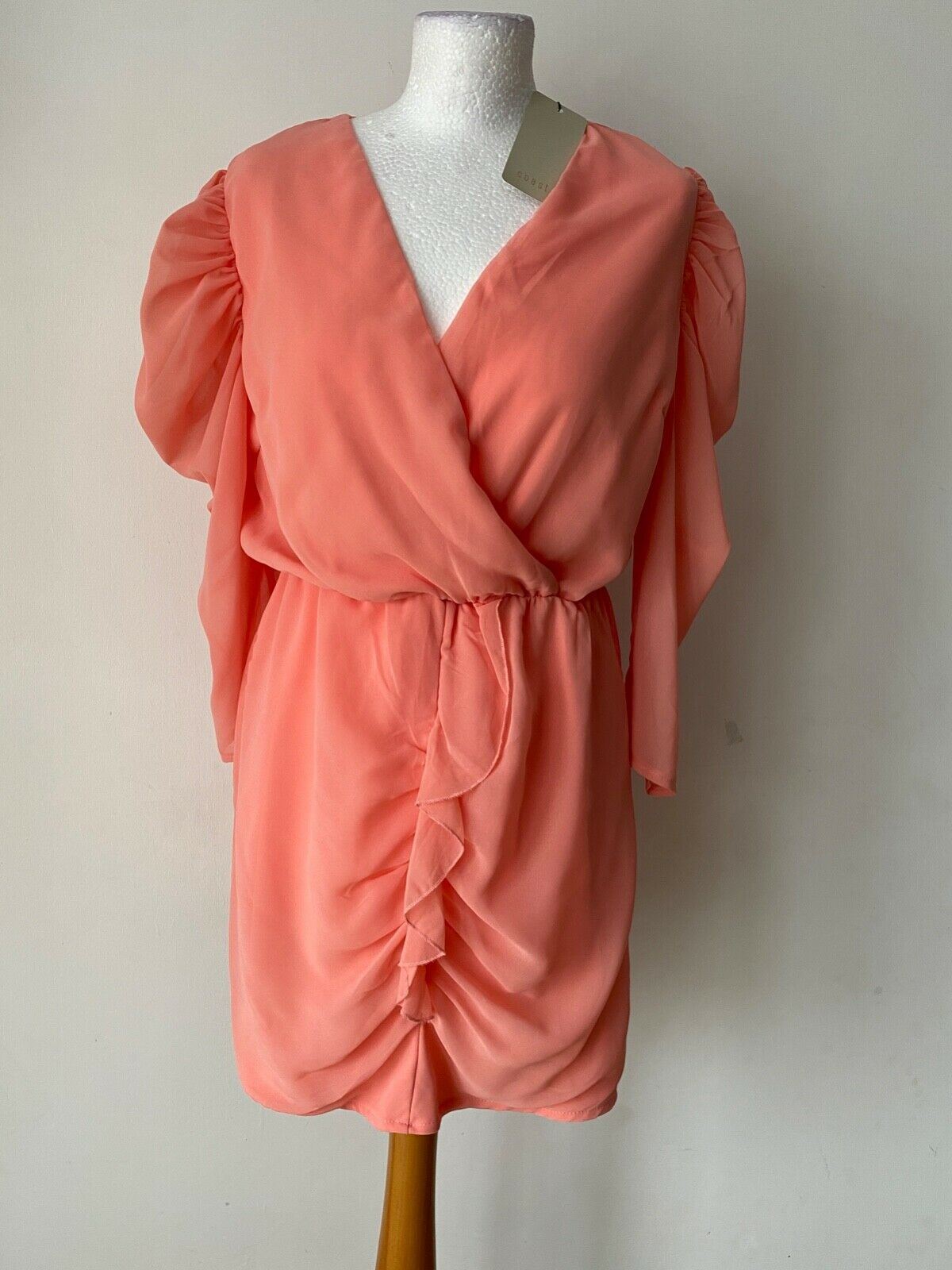 COAST Ruffle Front Chiffon Mini Dress Size 12 UK Peach - Beagle Boutique Fashion Outlet