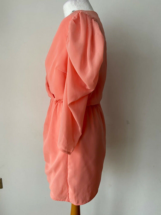 COAST Ruffle Front Chiffon Mini Dress Size 12 UK Peach