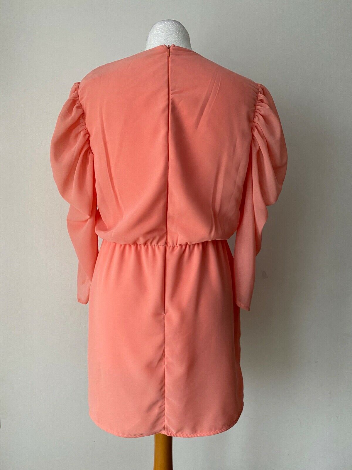 COAST Ruffle Front Chiffon Mini Dress Size 12 UK Peach - Beagle Boutique Fashion Outlet