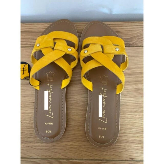 New Look Leather Flats Sandals  Black or Yellow Sizes 3, 4, 5, 6, 8