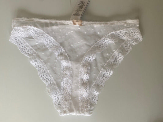 Next Lingerie Lace Mesh Briefs The Brazilian Knickers 6, 10, 12 White or Yellow