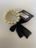 Purple Ivy Faux Double Pearl Bracelet Black Bow - BB Fashion Outlet