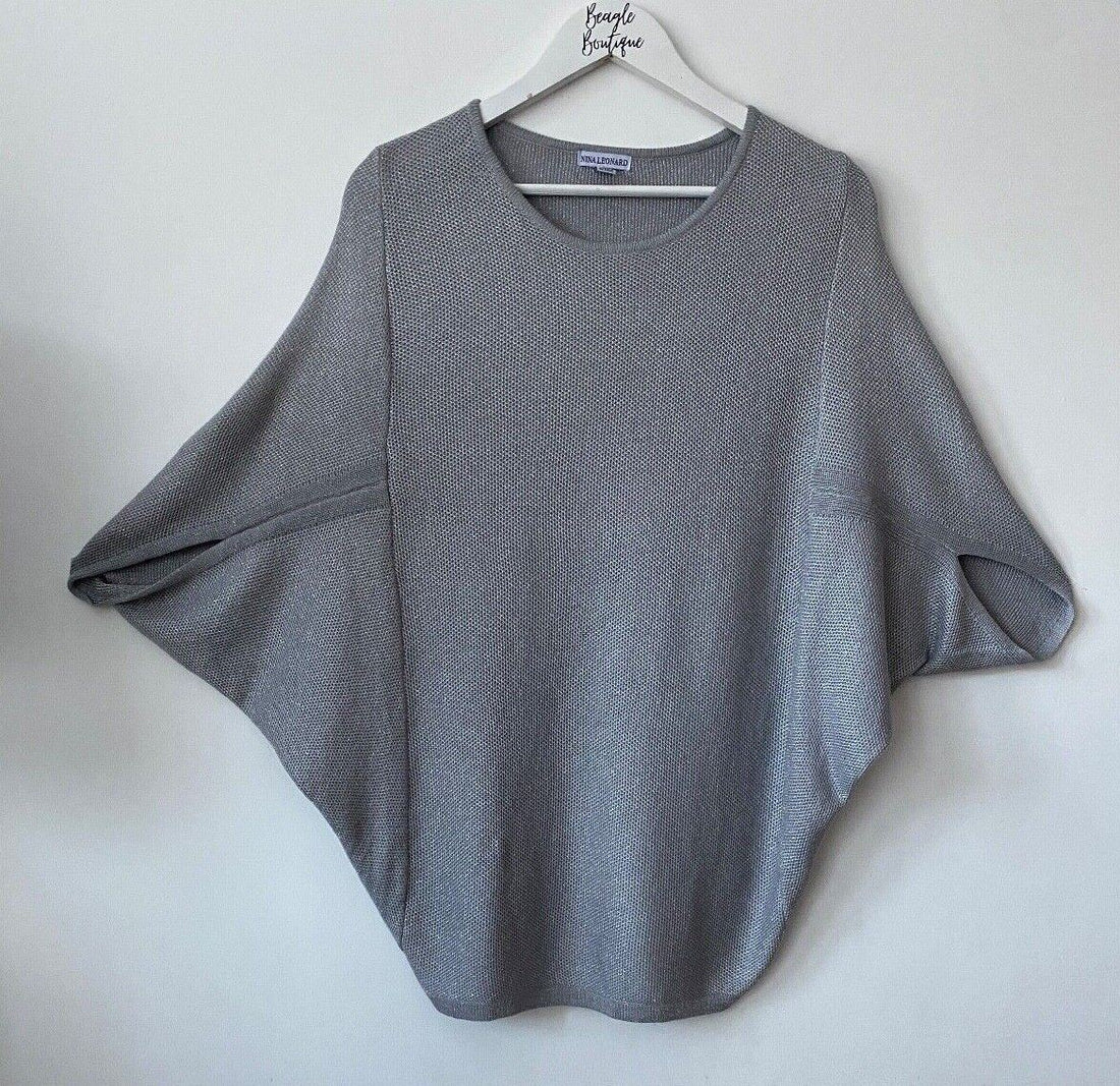 Nina Leonard Dolman Sleeve Sparkly Jumper  S, M, L, 2XL Black or Grey - BB Fashion Outlet