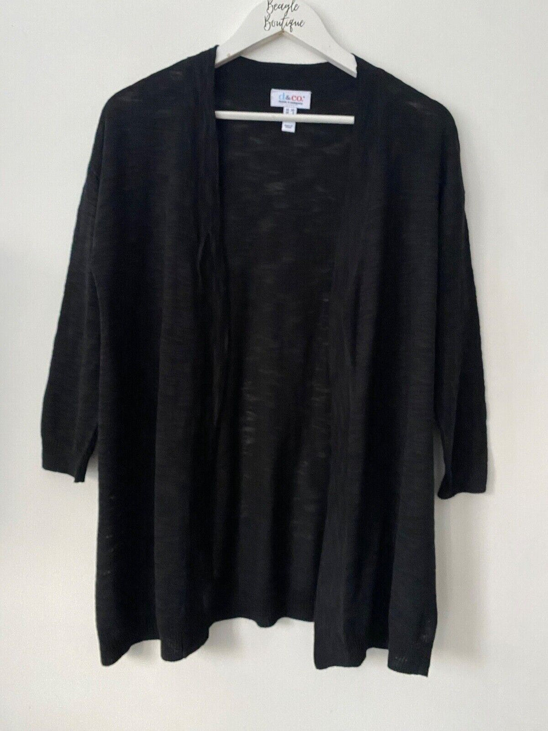 D&Co Slub Open Front Cardigan Black S, M Lightweight Knit - BB Fashion Outlet