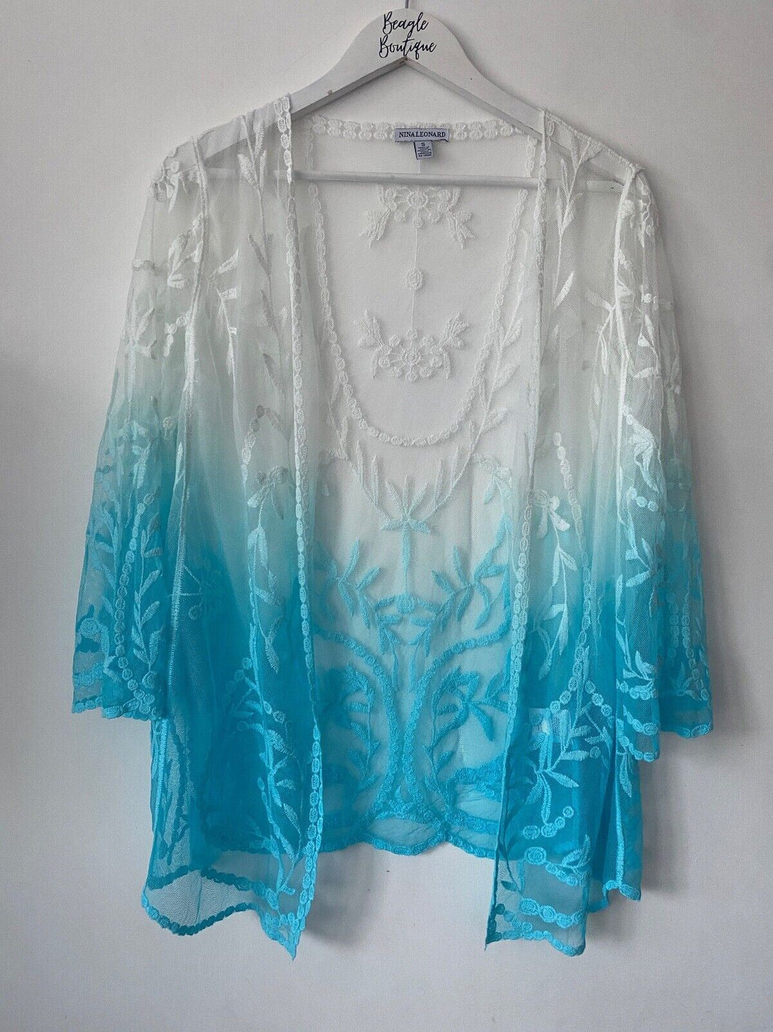 Nina Leonard Floral Embroidered Ombre Mesh Long Bolero - BB Fashion Outlet