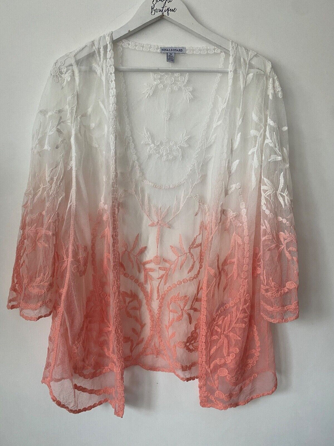 Nina Leonard Floral Embroidered Ombre Mesh Long Bolero - BB Fashion Outlet