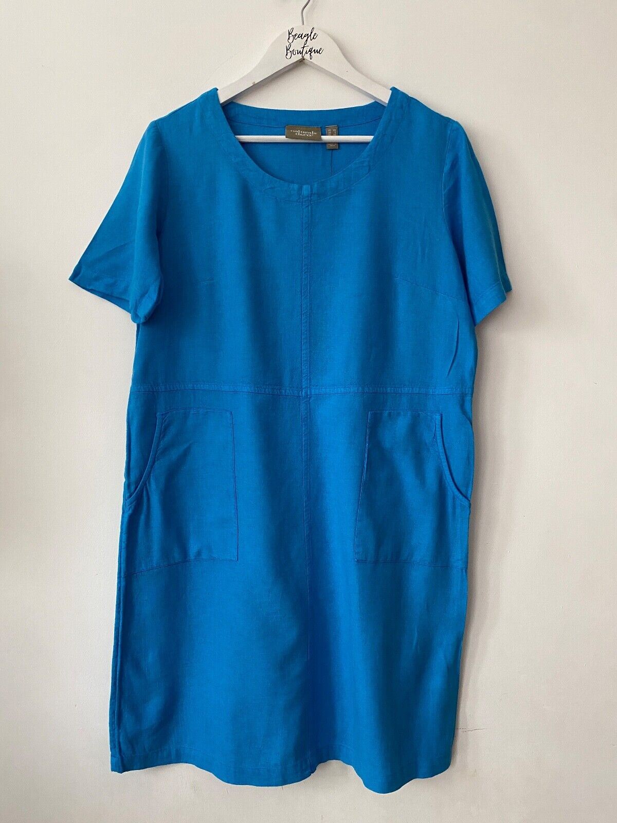 naturals d&co. Linen Blend Tee Dress With Pockets S, M Blue, Beige, Khaki & Turq