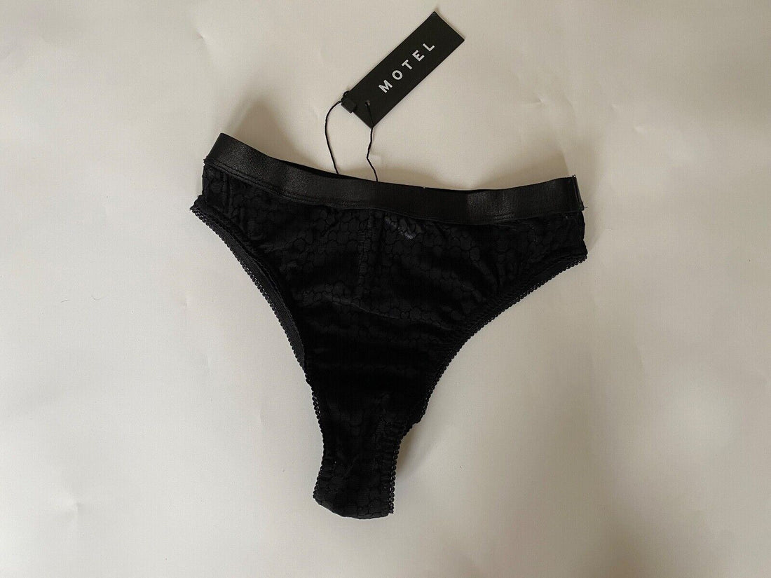 MOTEL Naw Briefs Black Heart Flock Size XS Lace - BB Fashion Outlet