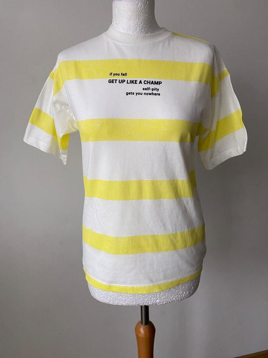 Zara Yellow and Cream Tee Size 10 T-Shirt