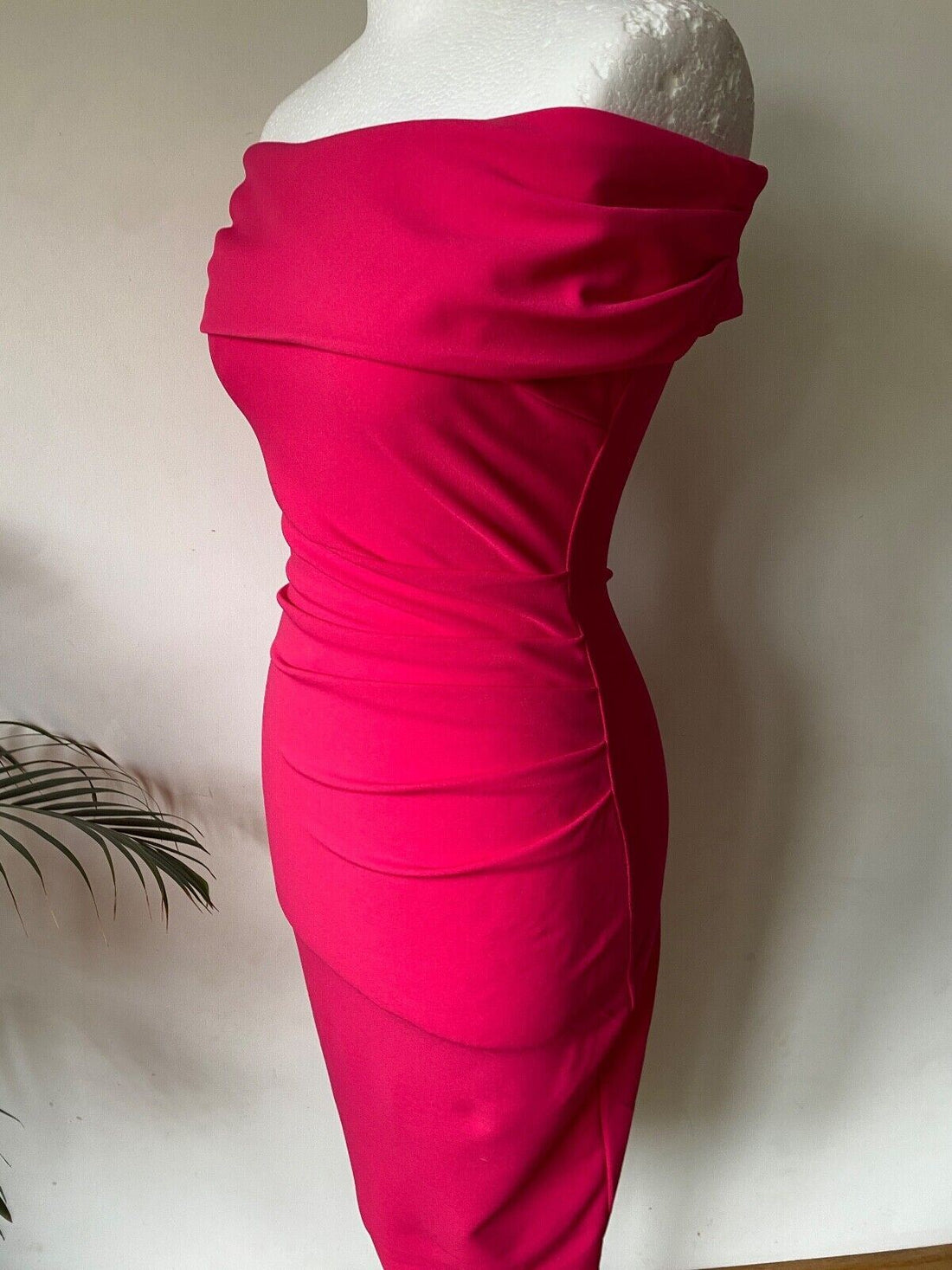 Vicky Pattison Goddiva Cerise Off The Shoulders Dress Size 8 Ruched - BB Fashion Outlet