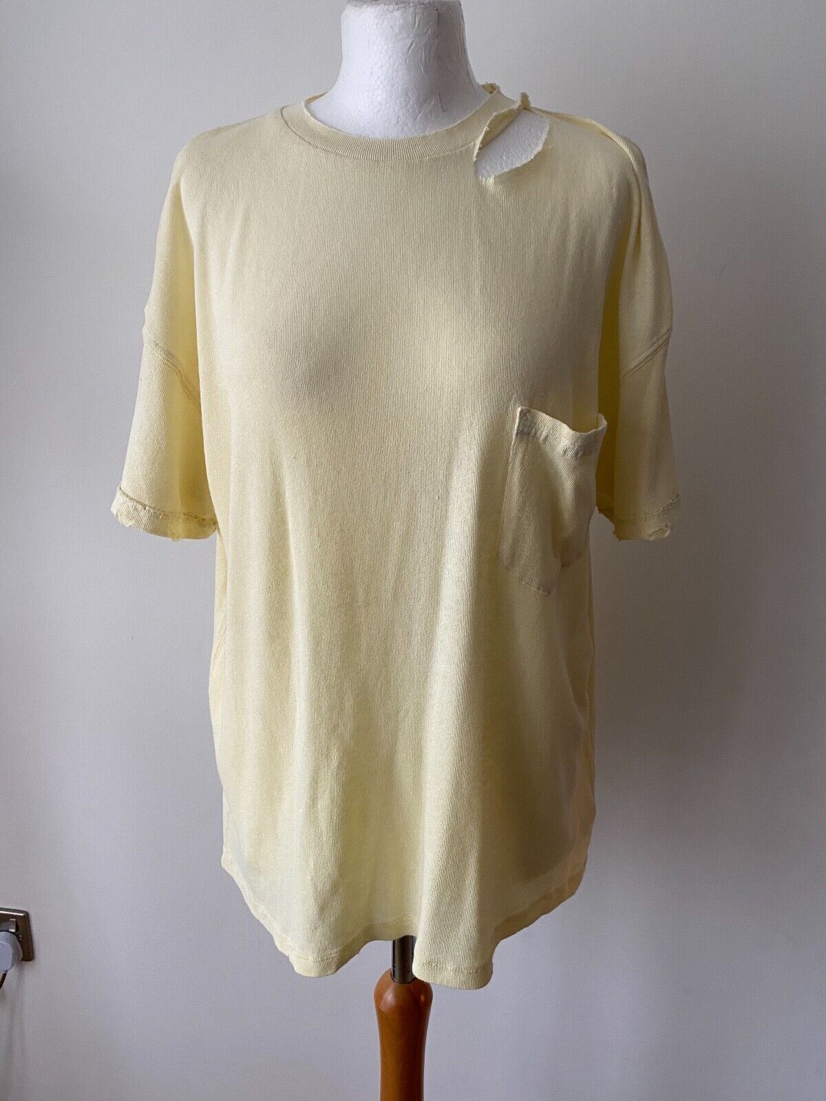Free People Lemon Light Distressed Ripped Tee Size S Lucky Pocket