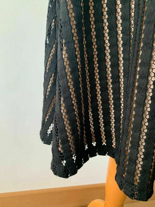 Sosandar Black Lace Insert V-Neck Fit & Flare Dress Size 8