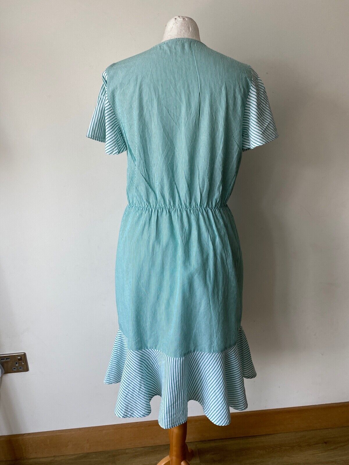 La Redoute Green Striped Faux Wrap Lined Dress Size 10
