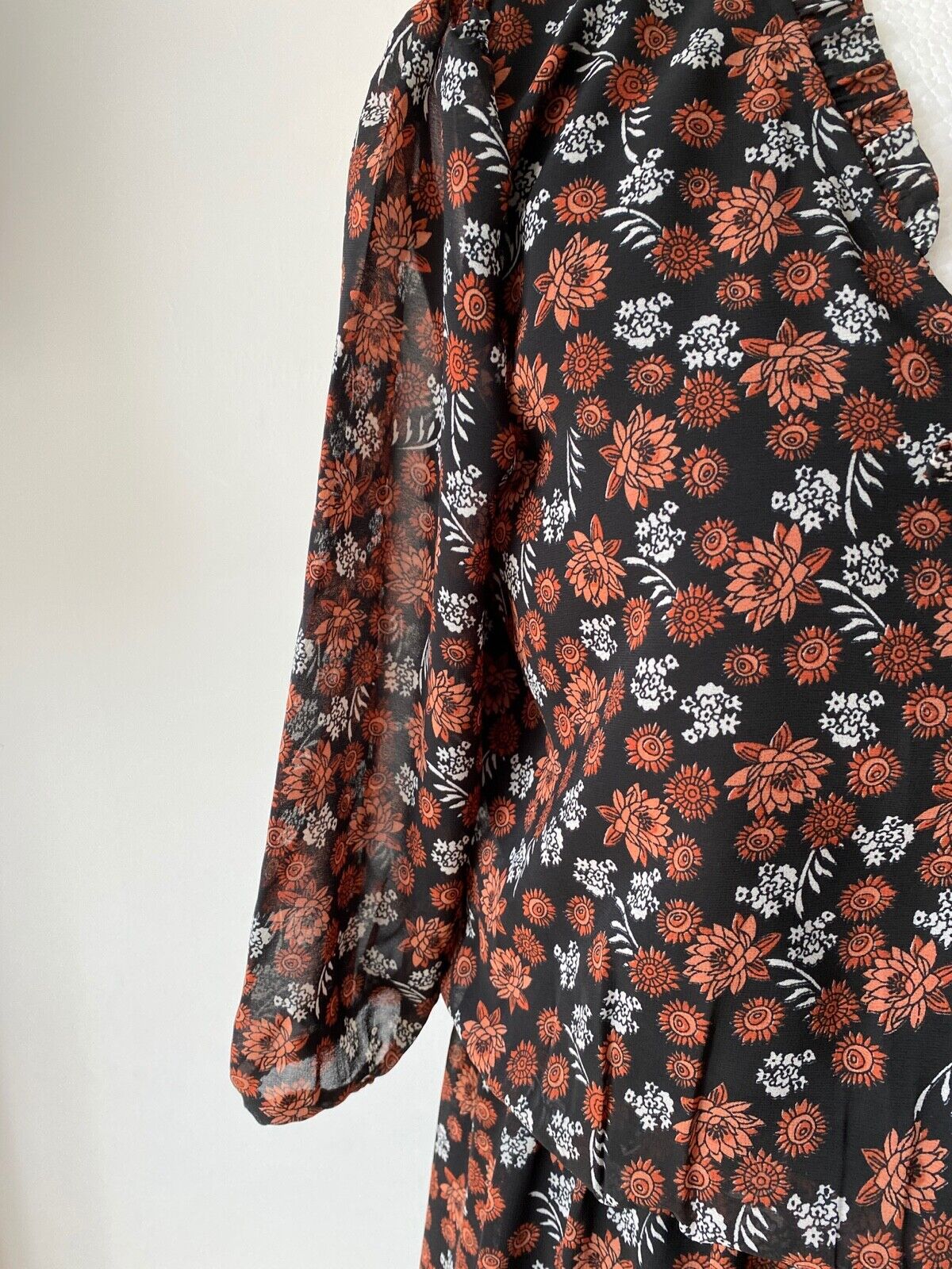 La Redoute R edition Chiffon Layered Black Brown Floral Dress Size 12