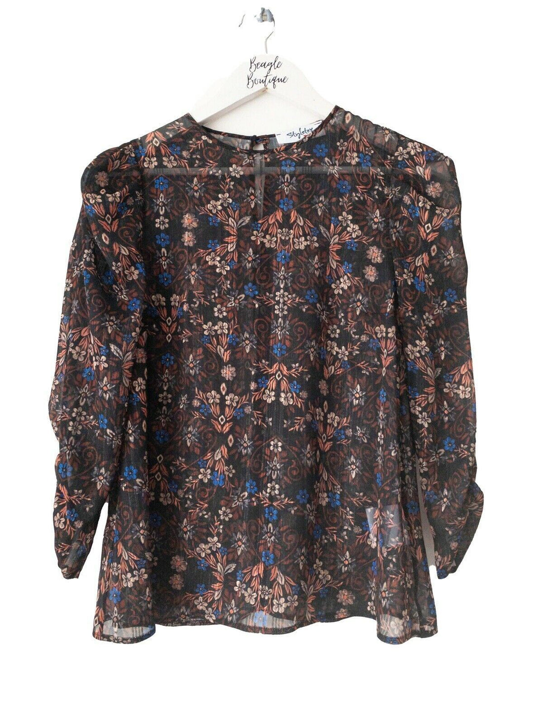 Sheer Chiffon Autumn Floral Blouse Size 10 / 12 - BB Fashion Outlet