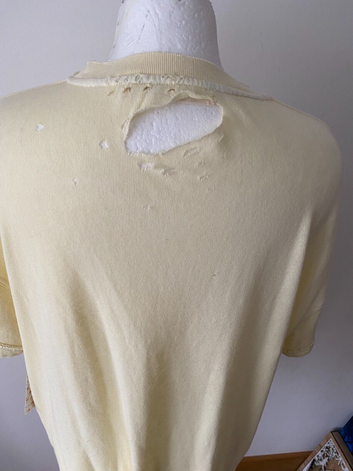 Free People Lemon Light Distressed Ripped Tee Size S Lucky Pocket