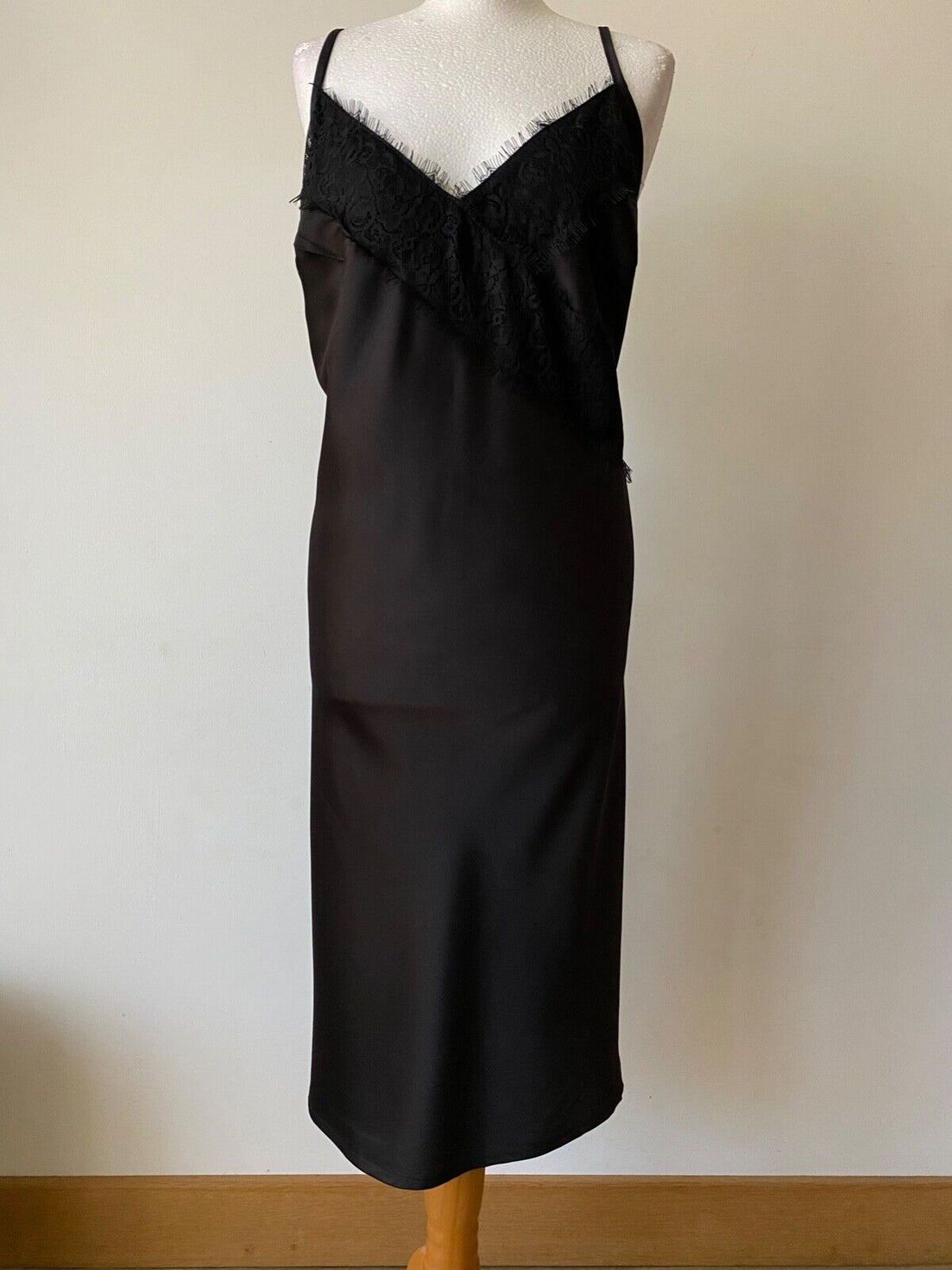 Simplybe Black Satin Slip dress Size 18 Lace Detail - BB Fashion Outlet