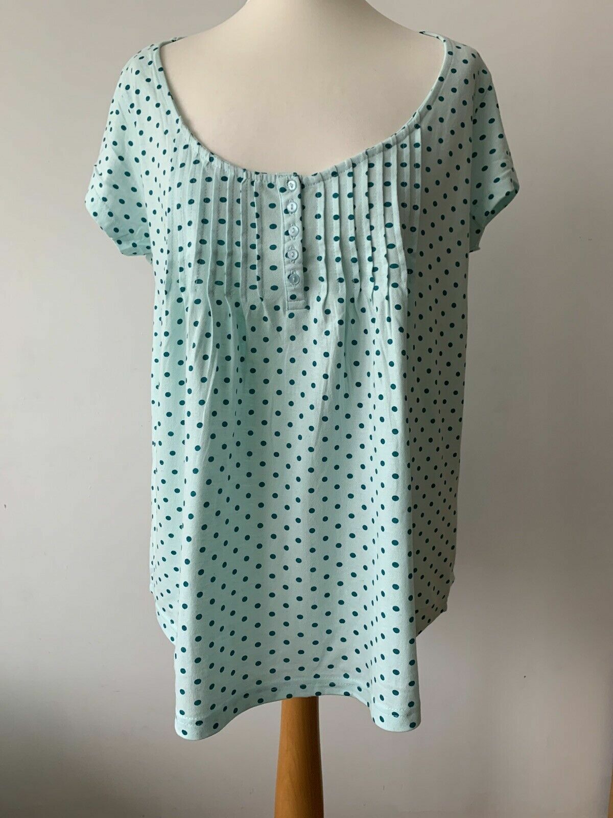 Blancheporte Light Teal Polka Dot Top Cotton Size 16 - 18 Pit to Pit 19.5"