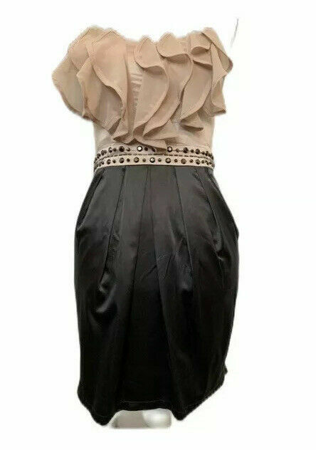 LIPSY Strapless Dress Size 8 Pink Grey Frill Front Embellished Waist