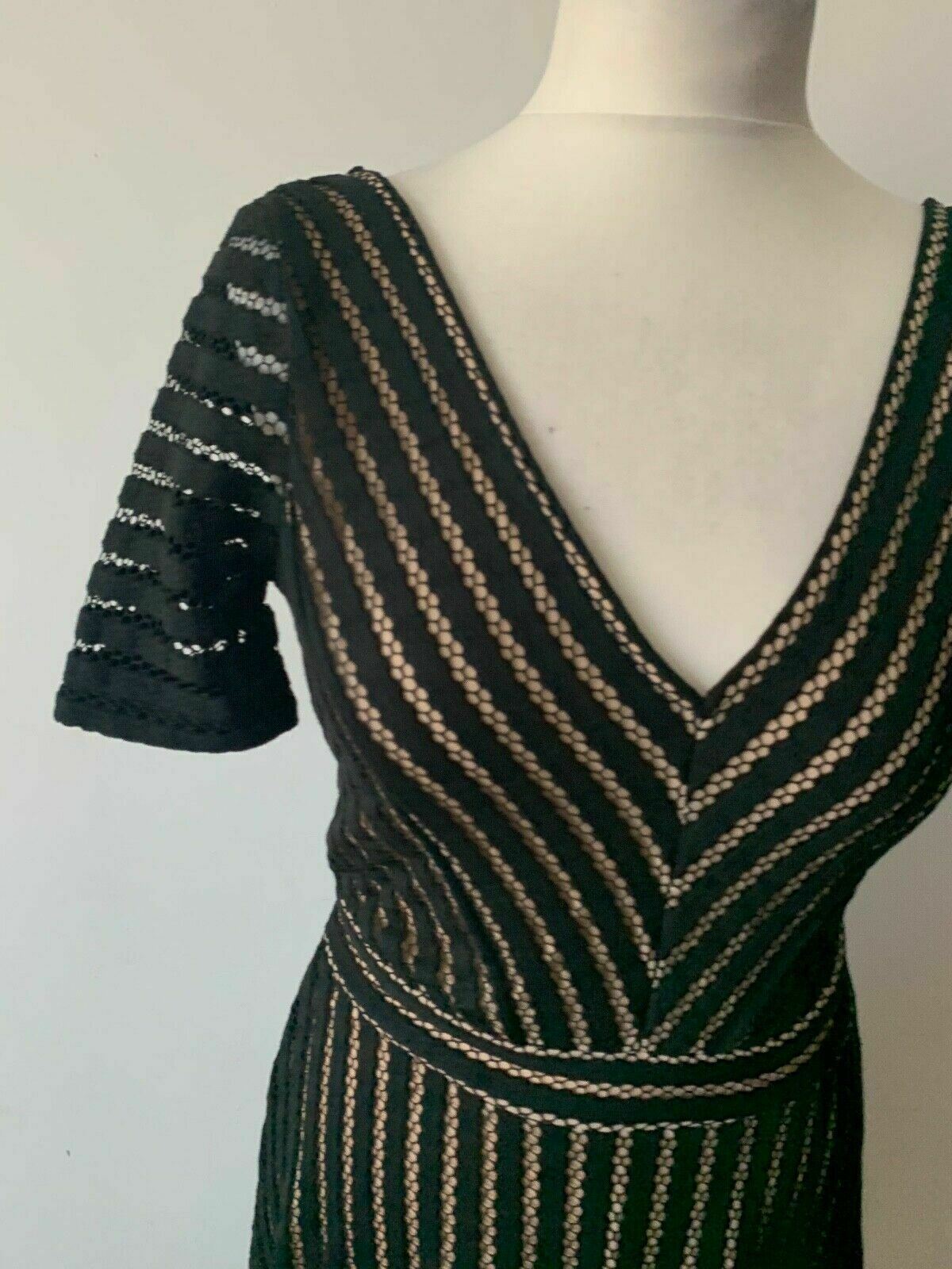 Sosandar Black Lace Insert V-Neck Fit & Flare Dress Size 8