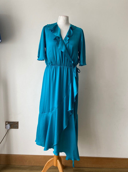 La Redoute Turquiose Faux Wrap Dress Size 10 Asymmetrical Hem